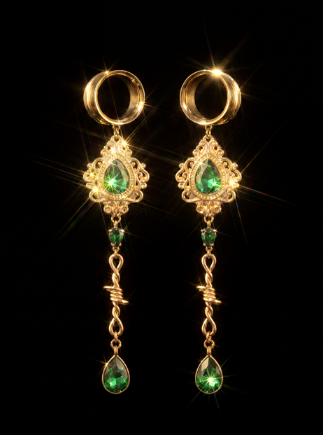 OLIVIA - Poison barbed baroque green ear stretchers 6mm to 38mm