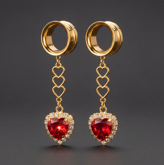 MARILYN - écarteurs coeur rouge ardent diamant rubis 6mm à 38mm
