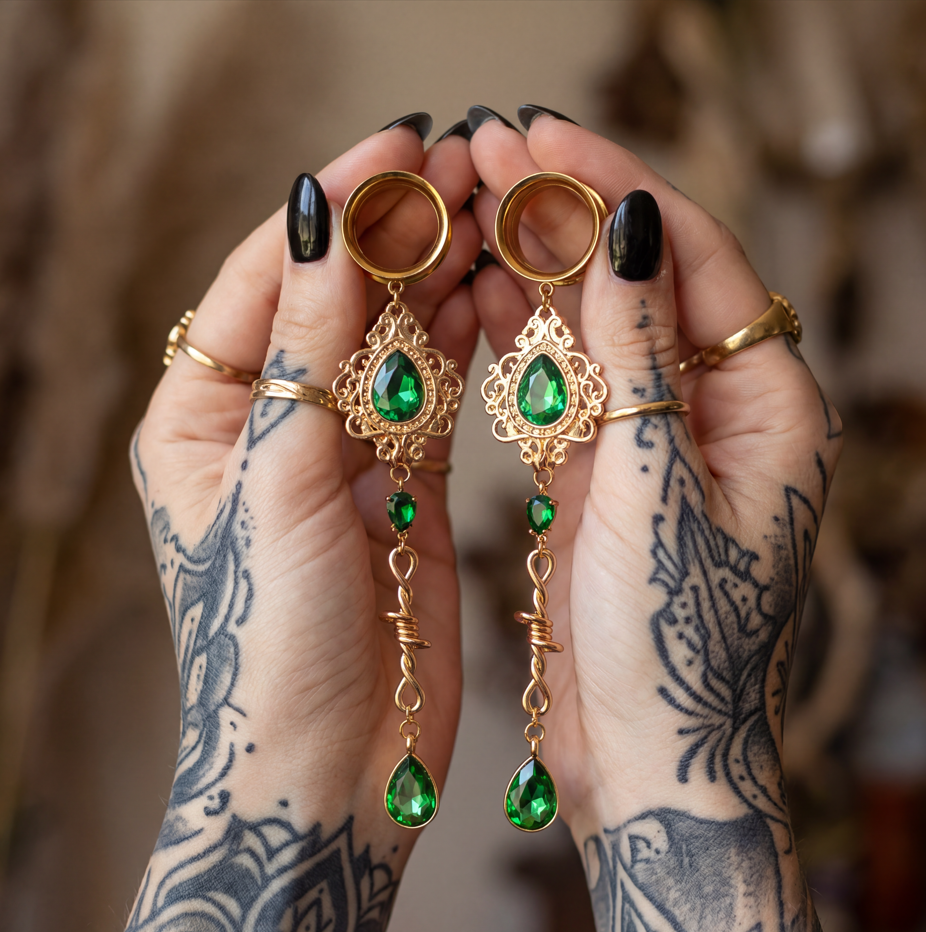 OLIVIA - écarteurs vert baroque barbelé poison 6mm à 38mm