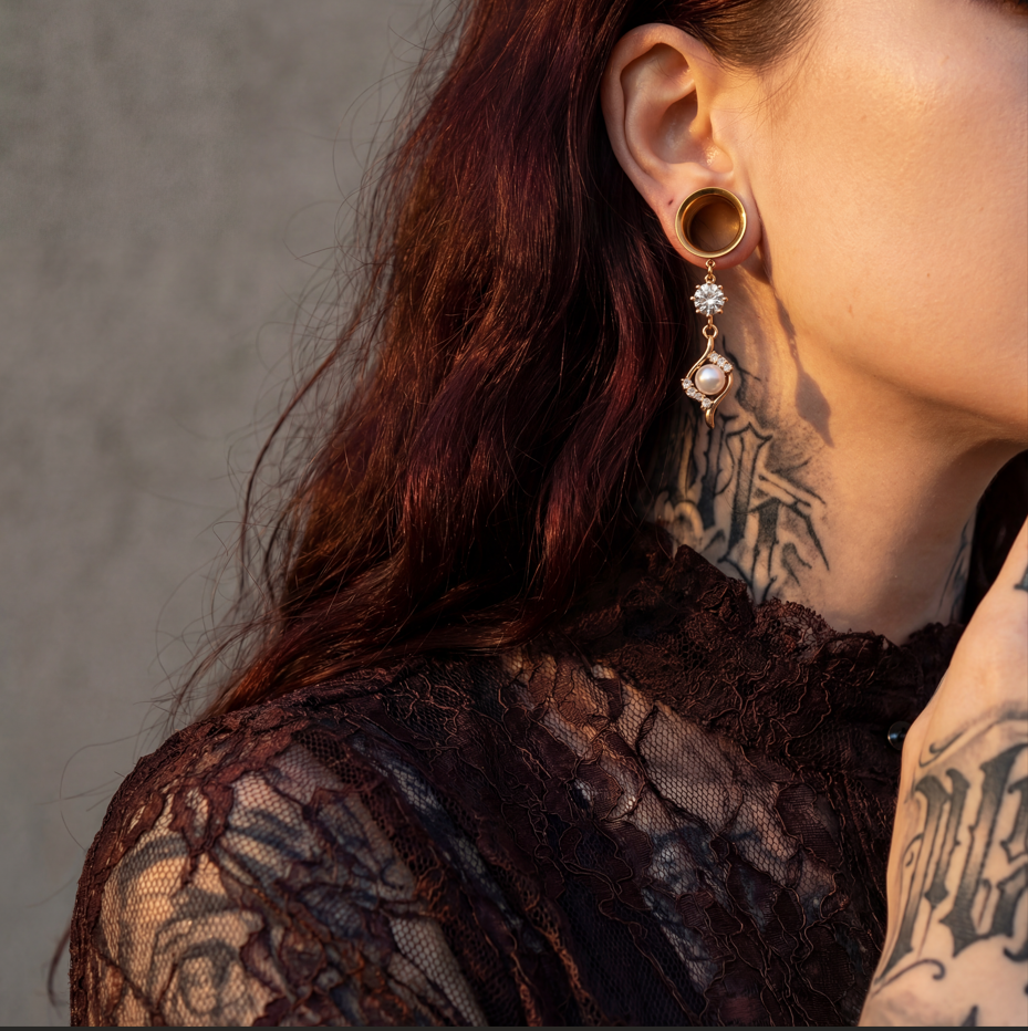 SABINE - écarteurs dorés mariage diamant perle de culture 6mm à 38mm