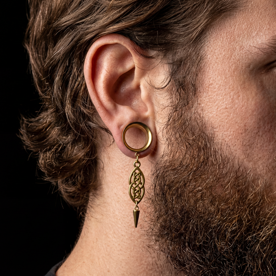 OLIVIER - écarteurs dorés homme celte tradition pendants chics 6mm à 38mm