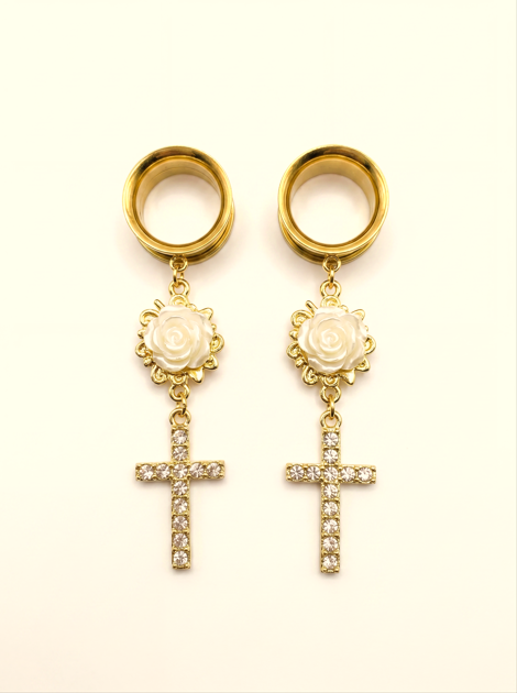 ISAURE - Gold-plated pearl and rhinestone wedding ear spreaders 6mm to 38mm