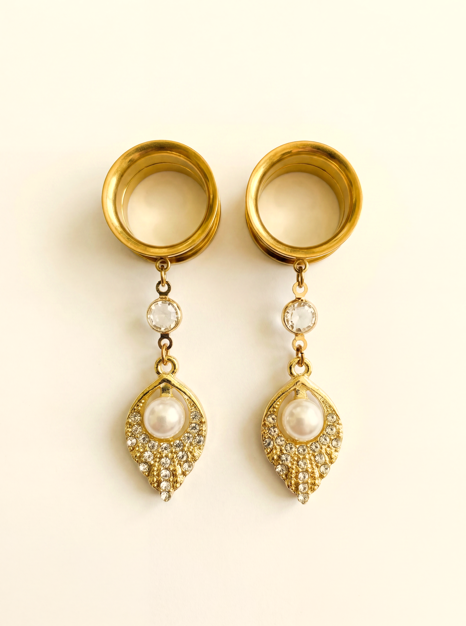 ISAURE - Gold-plated pearl and rhinestone wedding ear spreaders 6mm to 38mm