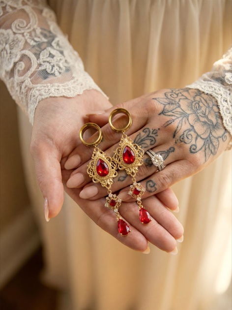 LULA- écarteurs rouge baroque gothique rubis 6mm à 38mm