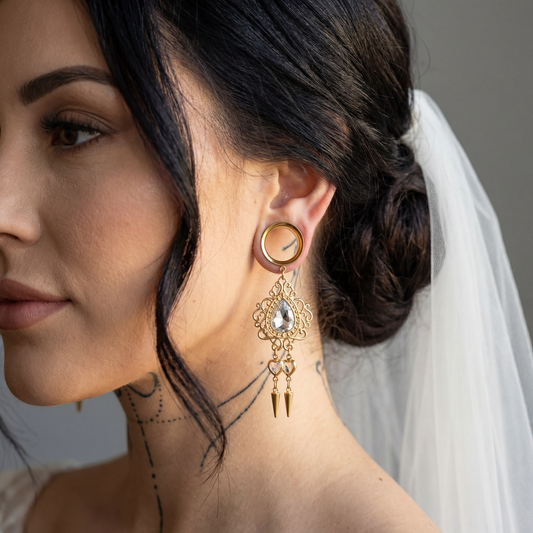 ANASTASIA - goldene Ohr-Tunnel und Plugs Hochzeit Barock Grau Diamant 6mm bis 38mm