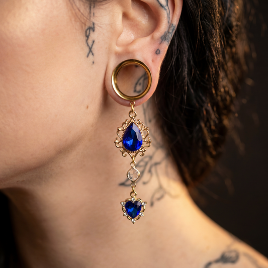 ALYSSA - écarteurs dorés bleu nuit céleste 6mm à 38mm
