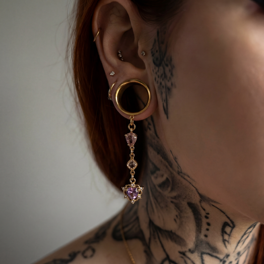 AMANDINE - écarteurs dorés féminin chic élégant rose mauve 6mm à 38mm