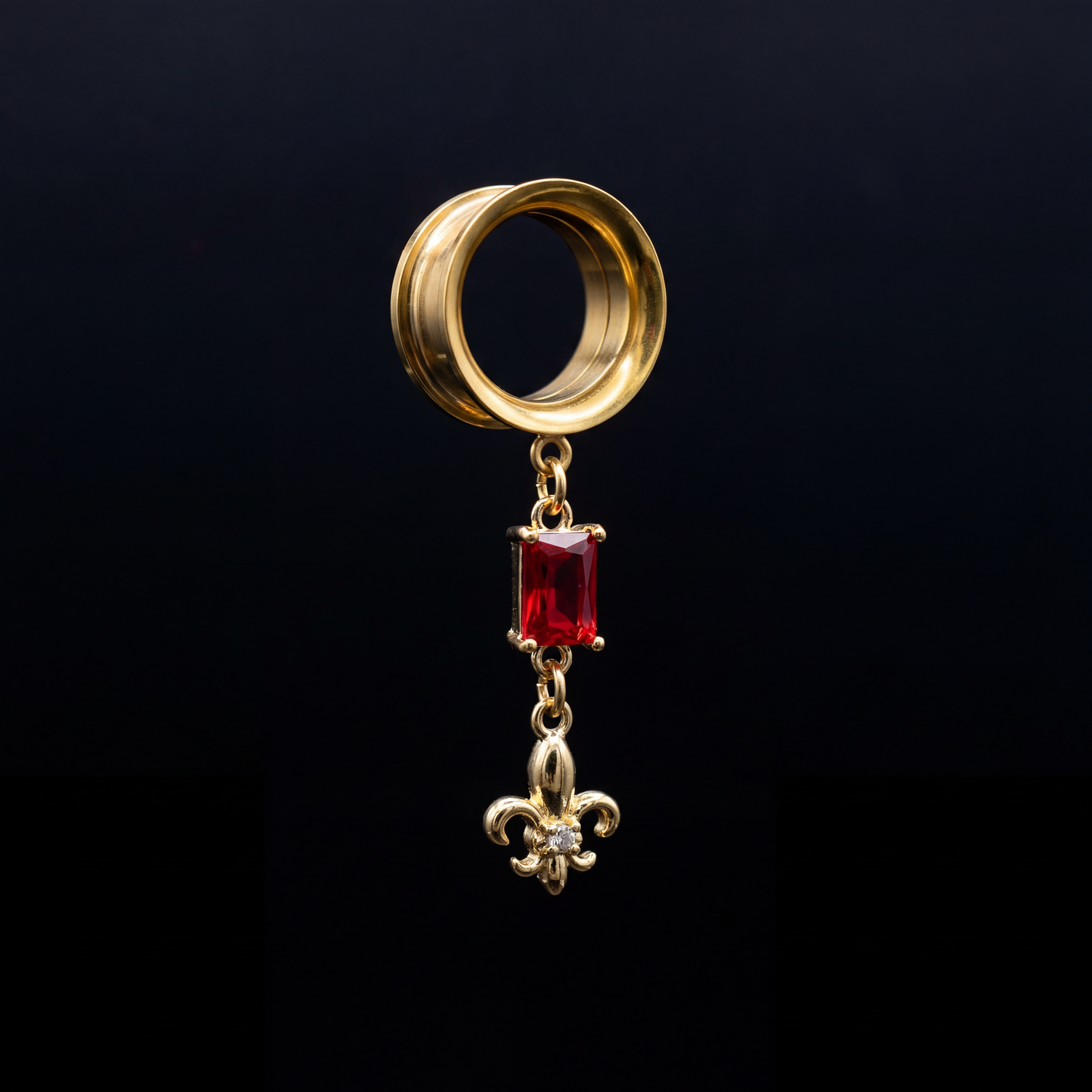 LEON - écarteurs dorés homme lys chevalier rubis 6mm à 38mm