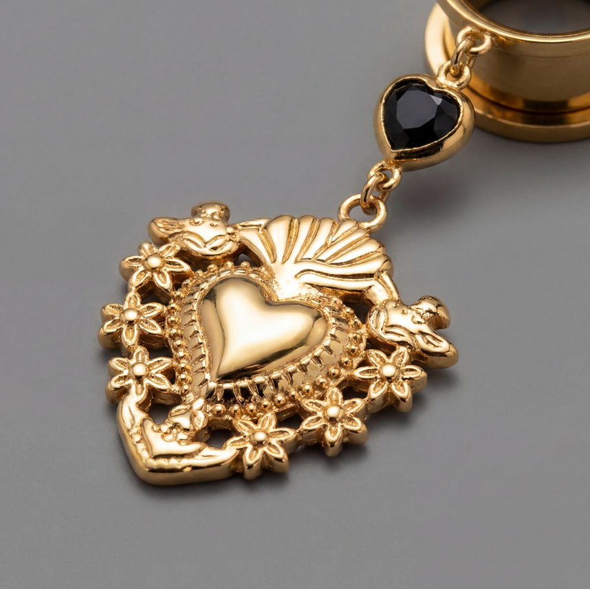 MORGANE – Écarteurs EX-Voto Noir Coeur Strass 6 à 38 mm