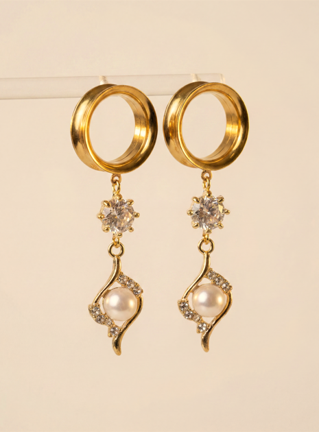 SABINE  - écarteurs dorés mariage diamant perle de culture 6mm à 38mm