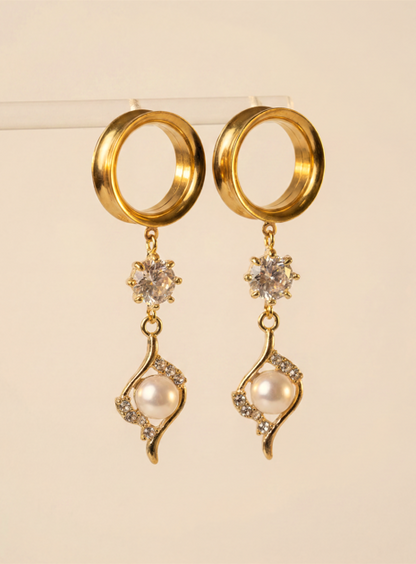 SABINE  - écarteurs dorés mariage diamant perle de culture 6mm à 38mm