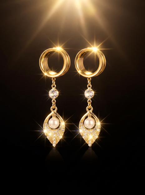 ISAURE - Gold-plated pearl and rhinestone wedding ear spreaders 6mm to 38mm