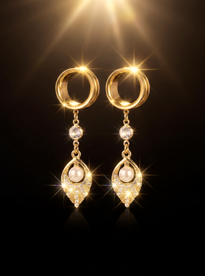 ISAURE - Gold-plated pearl and rhinestone wedding ear spreaders 6mm to 38mm