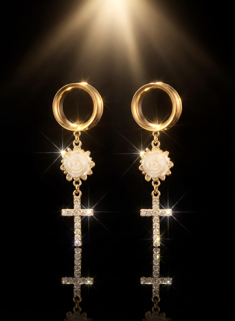 ISAURE - Gold-plated pearl and rhinestone wedding ear spreaders 6mm to 38mm