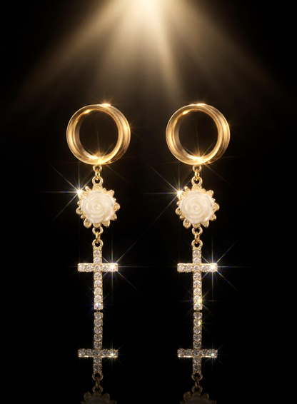 ISAURE - Gold-plated pearl and rhinestone wedding ear spreaders 6mm to 38mm