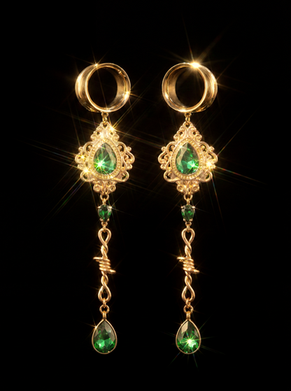 OLIVIA - Poison barbed baroque green ear stretchers 6mm to 38mm