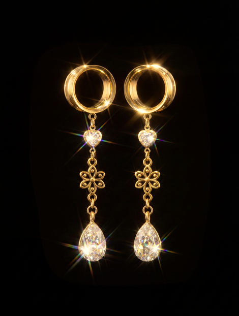 MARGUERITE - gold elegant wedding flower diamond tunnels 6mm to 38mm
