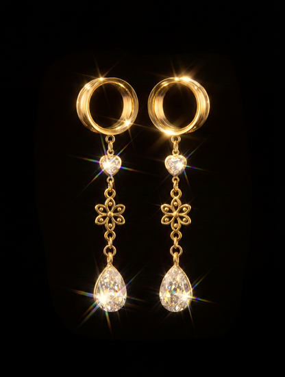 MARGUERITE - gold elegant wedding flower diamond tunnels 6mm to 38mm