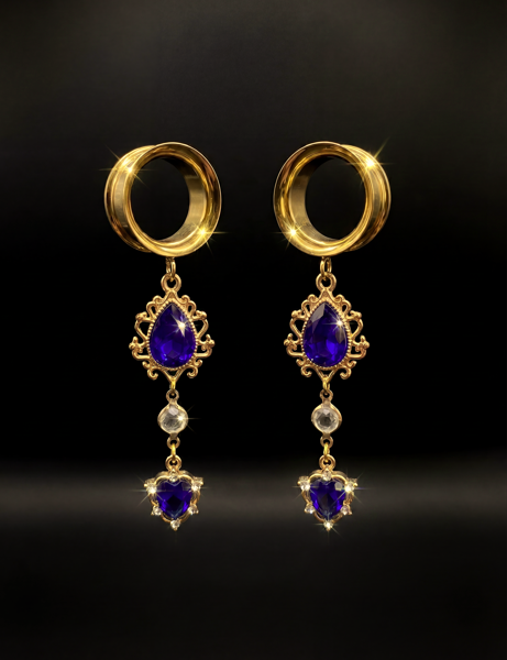 ALYSSA - Celestial Midnight Blue Gold Plugs 6mm to 38mm