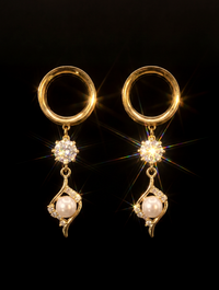 SABINE  - écarteurs dorés soirée diamant perle de culture 6mm à 38mm