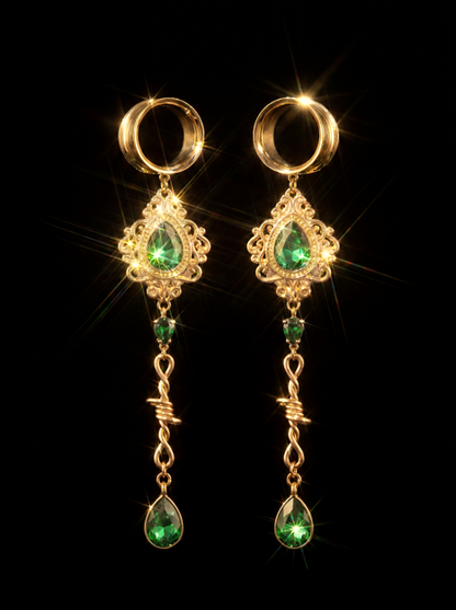 OLIVIA - Poison barbed baroque green ear stretchers 6mm to 38mm