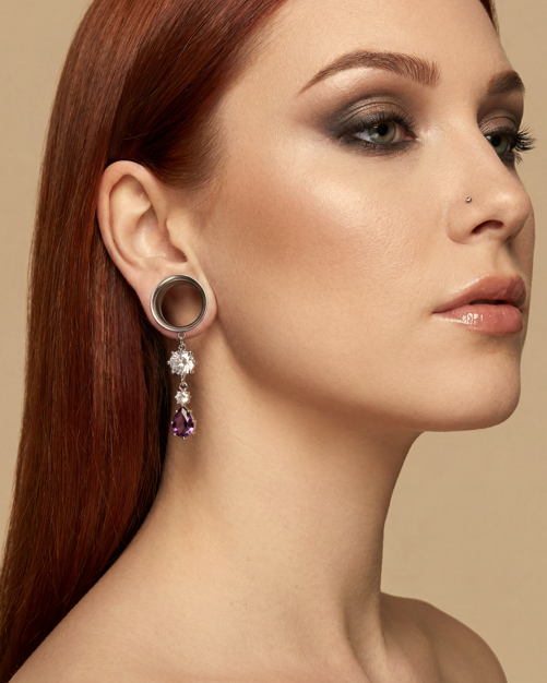 PAULINE - écarteurs argent mauve zirconium du 6mm au 38mm