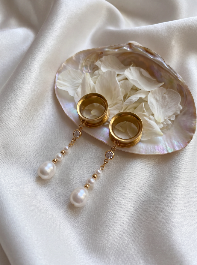 PERLE - 24k - écarteurs perles de culture, zirconium, argent 925 doré à l'or fin 24K