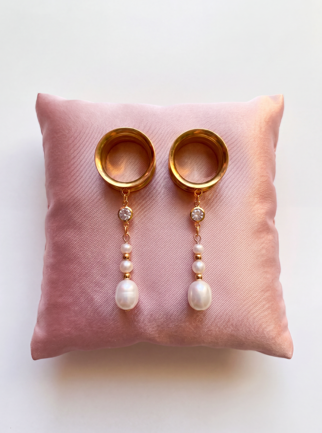 PERLE - 24k - écarteurs perles de culture, zirconium, argent 925 doré à l'or fin 24K