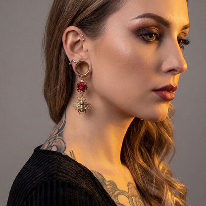 LUDIVINE - écarteurs abeille romantique rose rouge 6mm à 38mm
