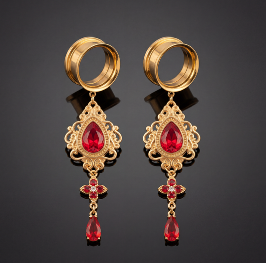 LULA- écarteurs rouge baroque gothique rubis 6mm à 38mm
