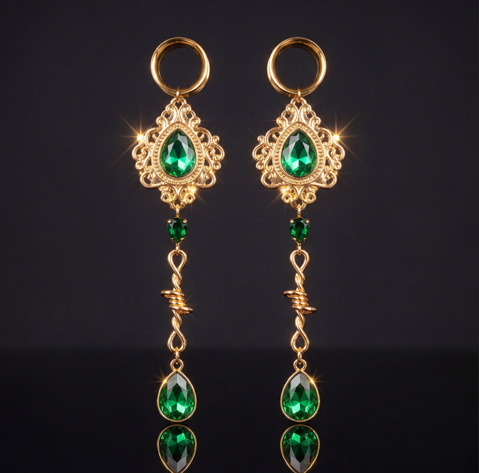 OLIVIA - écarteurs vert baroque barbelé poison 6mm à 38mm