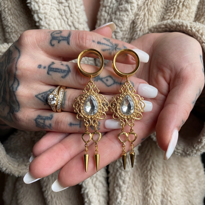 ANASTASIA - écarteurs dorés mariage baroque gris diamant 6mm à 38mm