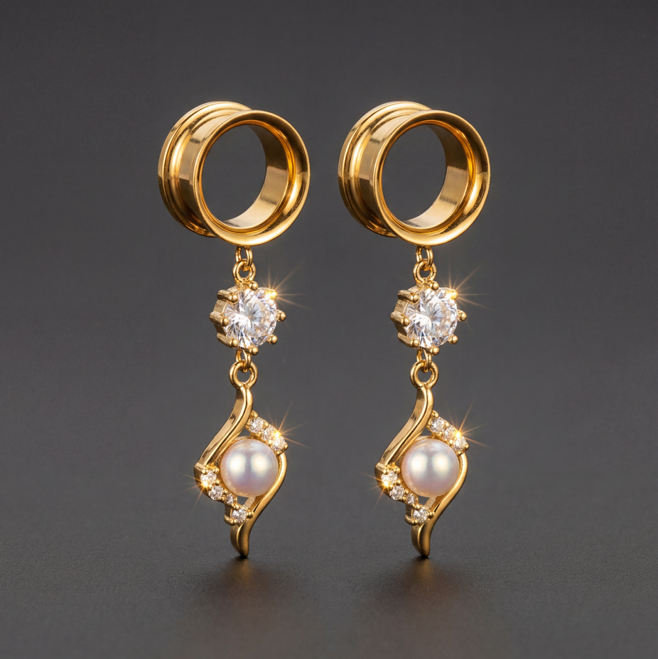 SABINE  - écarteurs dorés mariage diamant perle de culture 6mm à 38mm