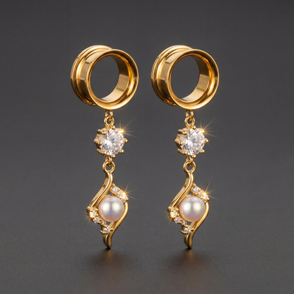 SABINE  - écarteurs dorés mariage diamant perle de culture 6mm à 38mm