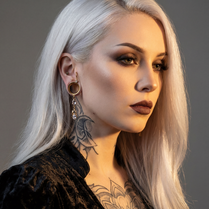MARA - chic diamond spider gold ear tunnels 6mm to 38mm
