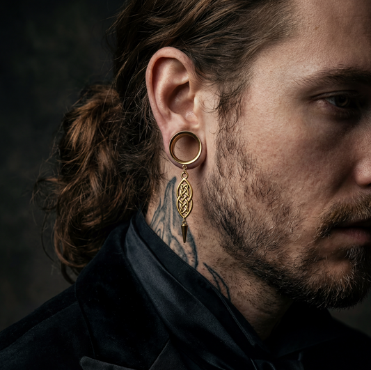 OLIVIER - écarteurs dorés homme celte tradition pendants chics 6mm à 38mm