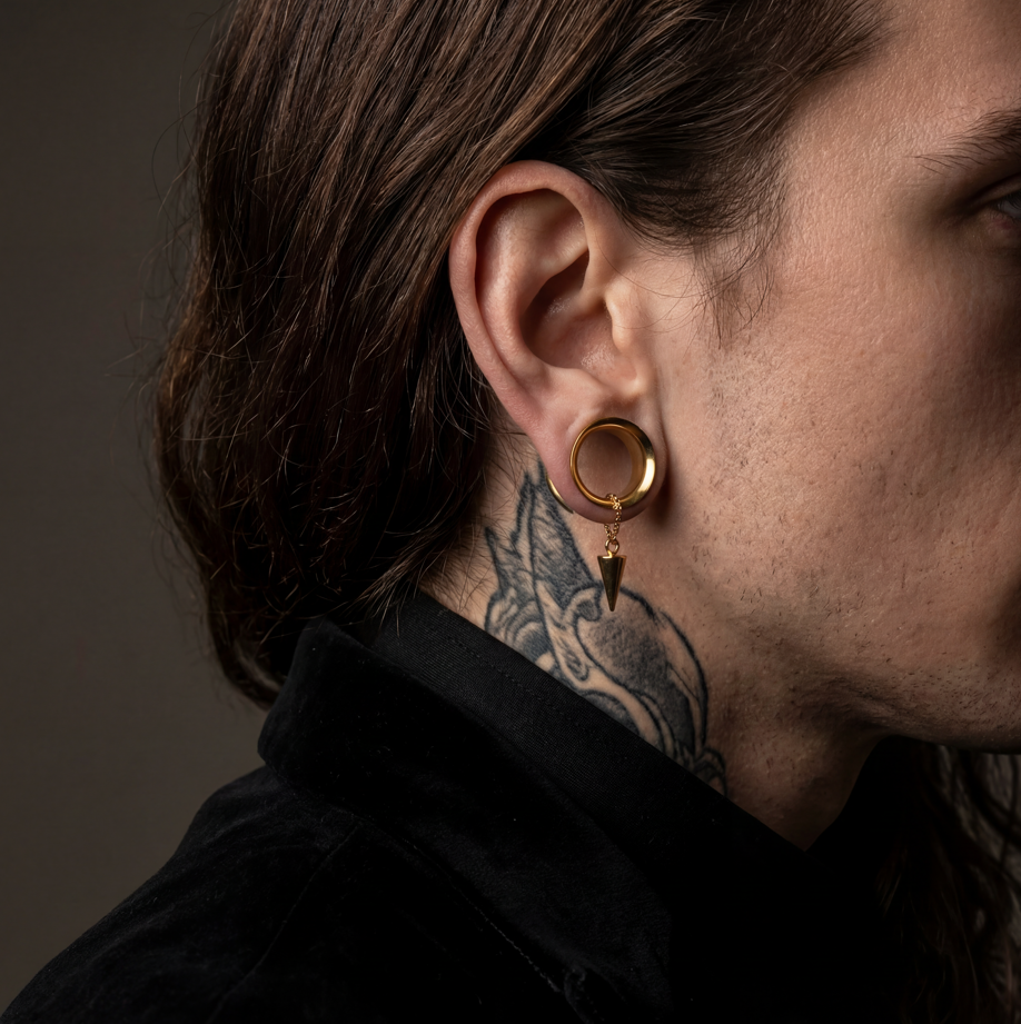 FABIEN - écarteurs dorés homme pics gothiques 6mm à 38mm