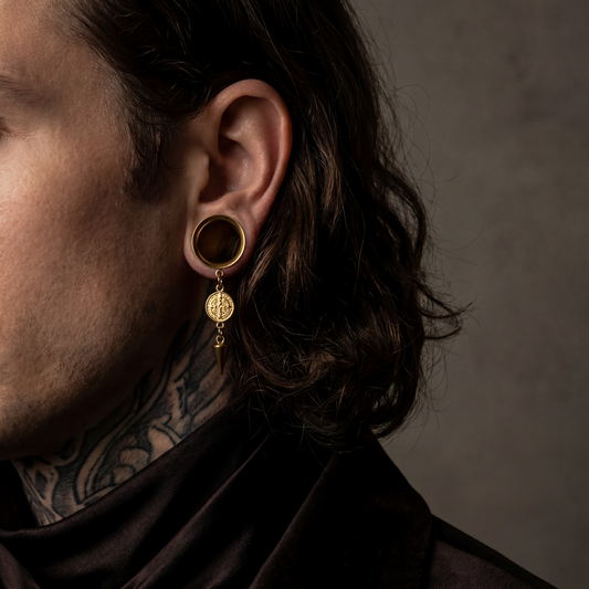 DAMIEN - écarteurs dorés homme  pièce antique médiévale 6mm à 38mm