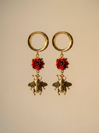 LUDIVINE - romantic red rose bee ear gauges 6mm to 38mm
