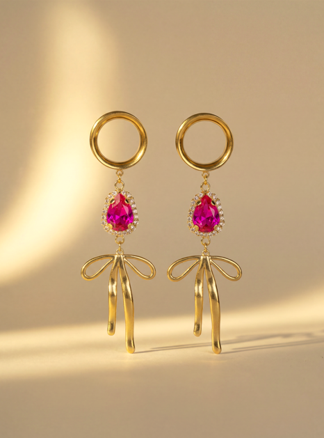 SUZANNE - écarteurs dorés mariage noeud papillon rose 6mm à 38mm