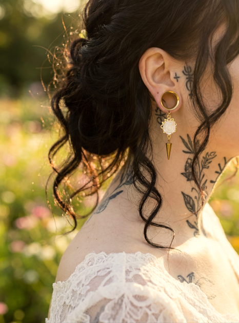 JUNE - écarteurs dorés mariage pic rose romantique 6mm à 38mm