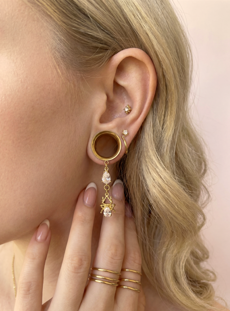 MARA - chic diamond spider gold ear tunnels 6mm to 38mm