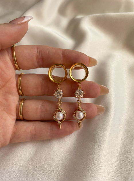 SABINE - Gold ear gauges wedding diamond 6mm to 38mm cultured pearl