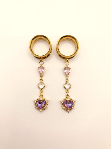 AMANDINE - feminine chic elegant gold tunnels rose mauve 6mm to 38mm