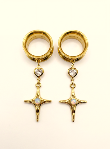 LOUISE - Golden stretchers wedding star diamond pearl 6mm to 38mm