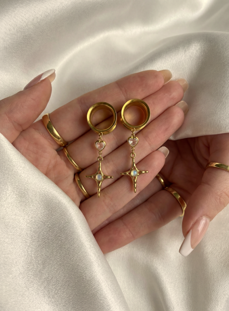 LOUISE - Golden stretchers wedding star diamond pearl 6mm to 38mm