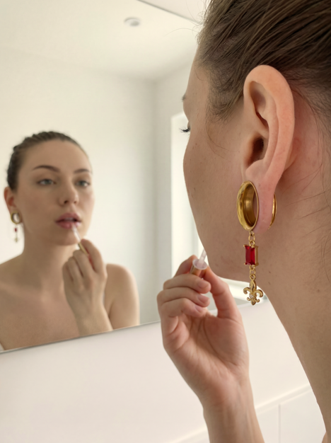 VALENTINE - écarteurs dorés minimaliste lys rubis 6mm à 38mm