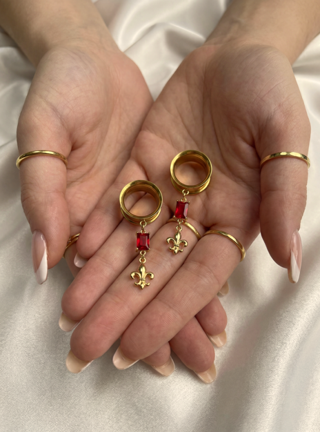 LEON - golden lily knight ruby ear gauges 6mm to 38mm