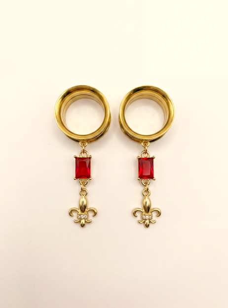 LEON - golden lily knight ruby ear gauges 6mm to 38mm