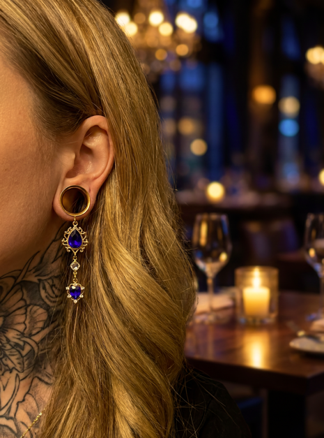 ALYSSA - Celestial Midnight Blue Gold Plugs 6mm to 38mm